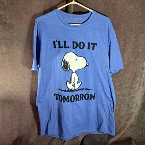 Peanuts Snoopy "I'll Do It Tomorrow" Light Heather Blue Graphic Tee VG XL